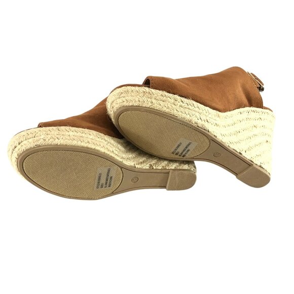 Breckelles Womens Sandals Wedge Faux Suede Open Toe Slingback Buckle Brown 8 - Picture 5 of 6